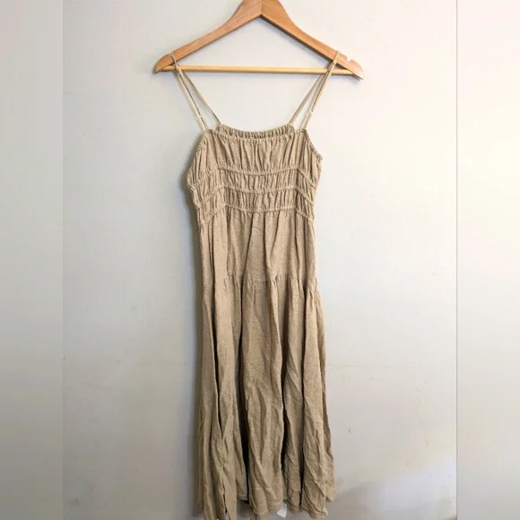 WeWoreWhat Scrunchie Taupe Linen Midi Dress Size S - Picture 6 of 6